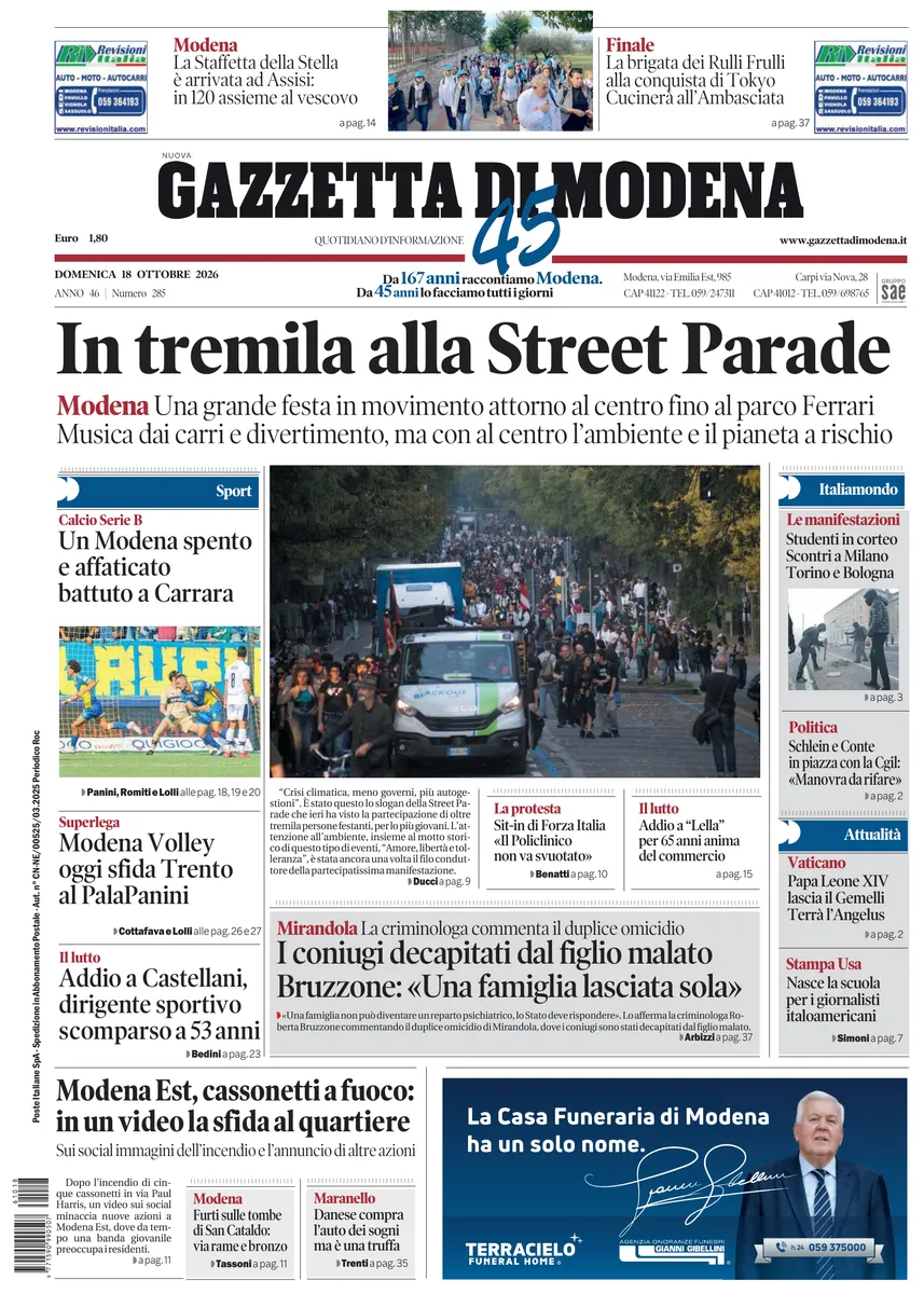Prima-pagina-gazzetta di modena-oggi-edizione-del-2026-10-18